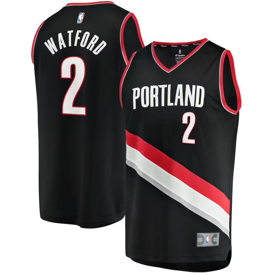 Men Portland Trail Blazers #2 Trendon Watford Fanatics Branded Black Icon Edition Fast Break Replica NBA Jersey
